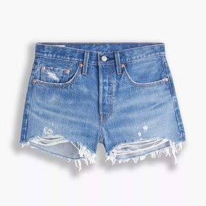 Levi’s 501 Distressed Medium Wash Denim Jean Shorts 25”